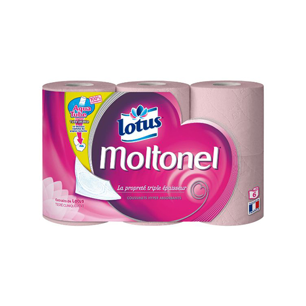 Lotus Moltonel Papier toilette Triple Epaisseur Aqua Tube x9 rouleaux roses  